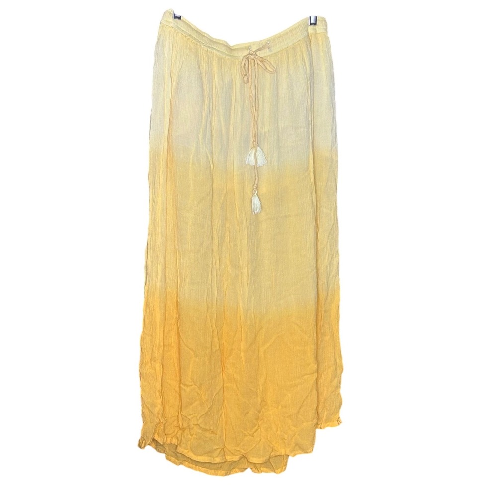 Jovie Yellow Ombre Rayon Maxi Skirt Boho Tassel Drawstring One Size